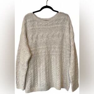 J Jill Boat Neck Sweater Cream Cable Knit Sweater Oversized Lagenlook Large